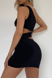 White Fashion Sexy Solid Hollowed Out Backless One Shoulder Sleeveless Dress Dresses