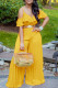 Yellow Sexy Casual Solid Patchwork Backless V Neck Regular Jumpsuits