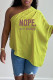 Yellow Casual Print Patchwork Asymmetrical Oblique Collar T-Shirts