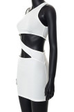 White Fashion Sexy Solid Hollowed Out Backless One Shoulder Sleeveless Dress Dresses