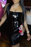 Black Fashion Sexy Patchwork Embroidery Hollowed Out Backless Strapless Sleeveless Dress Dresses