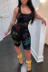 Black Fashion Casual Letter Print Basic U Neck Sleeveless Two Pieces