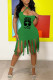 Green Fashion Sexy Print Tassel Backless Spaghetti Strap Sleeveless Dress