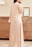 Pink Casual Solid Sequins Patchwork V Neck Straight Dresses