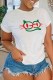White Fashion Casual Print Patchwork O Neck T-Shirts
