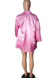 Pink Casual Solid Patchwork Turndown Collar Half Sleeve Three Pieces