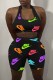 Black Fashion Casual Print Backless Letter Halter Sleeveless Two Pieces