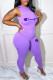 Purple Fashion Casual Print Letter O Neck Sleeveless Two Pieces