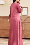 Pink Casual Solid Sequins Patchwork V Neck Straight Dresses