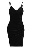 Ink Green Sexy Solid Patchwork Asymmetrical Spaghetti Strap Sling Dress Dresses