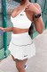 White Fashion Sportswear Print Patchwork Spaghetti Strap Sleeveless Two Pieces