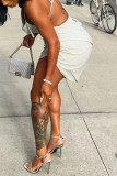 Gray White Sexy Casual Solid Backless Spaghetti Strap Sleeveless Dress