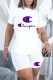White Fashion Casual Print Letter O Neck Short Sleeve Two Pieces