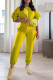 Yellow Fashion Casual Solid Patchwork O Neck Regular Jumpsuits