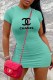 Blue Fashion Sweet Print Letter O Neck One Step Skirt Dresses