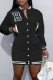 Black Casual Solid Patchwork Buckle Long Sleeve Dresses
