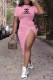 Pink Fashion Casual Print Slit O Neck Irregular Dress Dresses