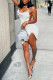 Gray White Sexy Casual Solid Backless Spaghetti Strap Sleeveless Dress