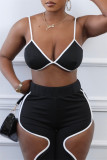 Black Sexy Casual Solid Hollowed Out Patchwork Backless Spaghetti Strap Sleeveless Two Pieces