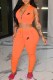 Orange Fashion Street Print Letter Zipper Collar Sleeveless Two Pieces