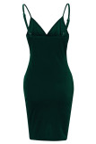 Ink Green Sexy Solid Patchwork Asymmetrical Spaghetti Strap Sling Dress Dresses