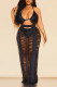 Black Sexy Solid Hollowed Out Patchwork Halter Two Pieces