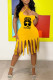 Yellow Fashion Sexy Print Tassel Backless Spaghetti Strap Sleeveless Dress