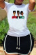 White Fashion Casual Print Basic O Neck Short Sleeve Two Pieces