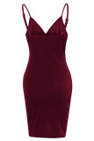 Ink Green Sexy Solid Patchwork Asymmetrical Spaghetti Strap Sling Dress Dresses