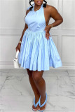 Light Blue Sexy Casual Solid Bandage Backless Halter Sleeveless Dress
