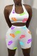White Fashion Casual Print Backless Letter Halter Sleeveless Two Pieces