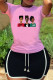 Pink Fashion Casual Print Basic O Neck Short Sleeve Two Pieces