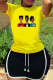 Yellow Fashion Casual Print Basic O Neck Short Sleeve Two Pieces