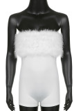 White Sexy Solid Patchwork Feathers Strapless Skinny Rompers
