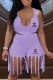 Purple Fashion Sexy Print Tassel U Neck Sleeveless Two Pieces