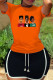 Orange Fashion Casual Print Basic O Neck Short Sleeve Two Pieces