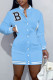 Sky Blue Casual Solid Patchwork Buckle Long Sleeve Dresses