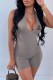 Grey Fashion Casual Print Letter V Neck Rompers