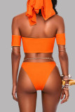 Orange Fashion Sexy Print Patchwork Backless Swimwears (With Paddings)