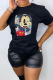 Black Fashion Street Print Patchwork O Neck T-Shirts
