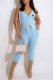 Blue Fashion Street Print Bandage Hooded Collar Jumpsuits