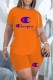 Orange Fashion Casual Print Letter O Neck Short Sleeve Two Pieces