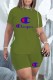 Green Fashion Casual Print Letter O Neck Short Sleeve Two Pieces