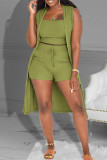 Green Casual Solid Patchwork U Neck Plus Size Three Pieces