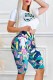 Green Fashion Casual Print Patchwork O Neck Short Sleeve Two Pieces