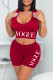 Red Sexy Casual Letter Print Basic V Neck Sleeveless Two Pieces
