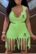 Fluorescent Green Fashion Sexy Print Tassel U Neck Sleeveless Two Pieces