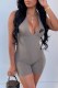 Grey Fashion Casual Print Letter V Neck Rompers