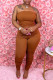 Brown Sexy Casual Solid Backless Fold Spaghetti Strap Sleeveless Two Pieces