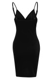 Ink Green Sexy Solid Patchwork Asymmetrical Spaghetti Strap Sling Dress Dresses